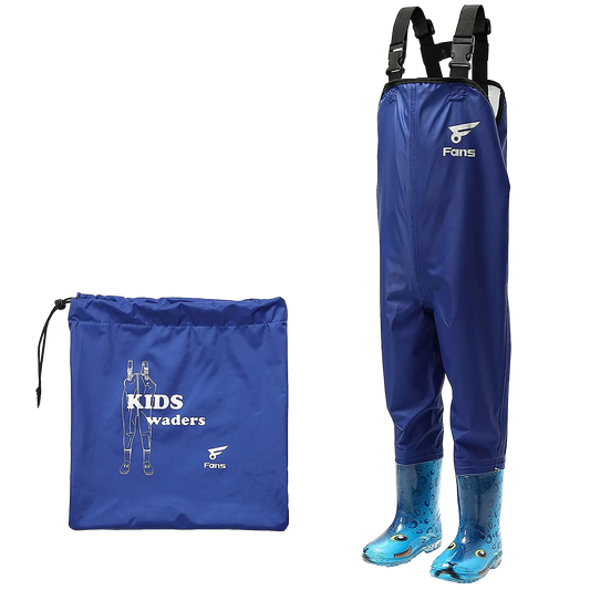 Waterproof Chest Waders for Kids with Anti-slip Boots Blue
