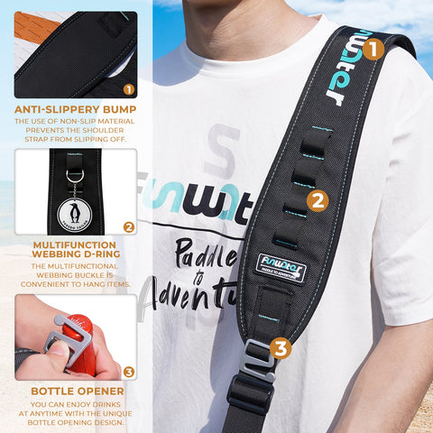 the use of non-slip material prevents the shoulder strap from slipping off the multifunctional webbing buckle is convenience to hang items you can enjoy drinks at anytime with the unique bottle opening design